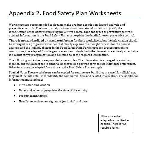 Food safety plan template link